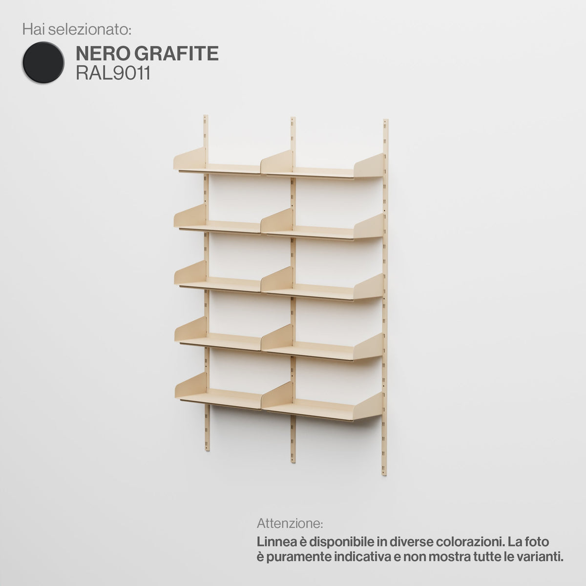 Linnea - Sistema Modulare a Parete (5 mensole da 60 cm, campata doppia) - Nero Grafite - scaffali e mobiletti