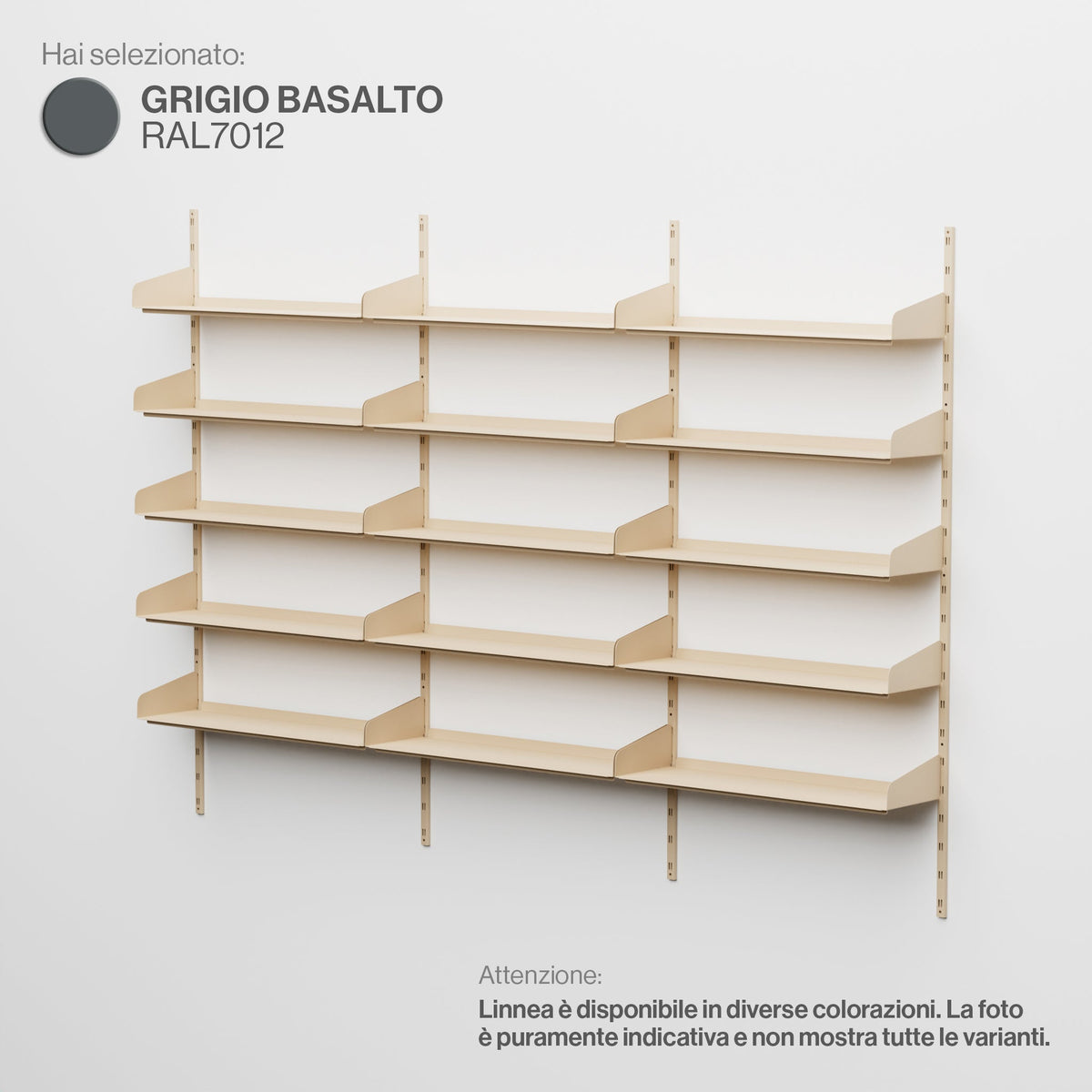 Linnea - Sistema Modulare a Parete (5 mensole da 90 cm, campata tripla) - Grigio Basalto - scaffali e mobiletti
