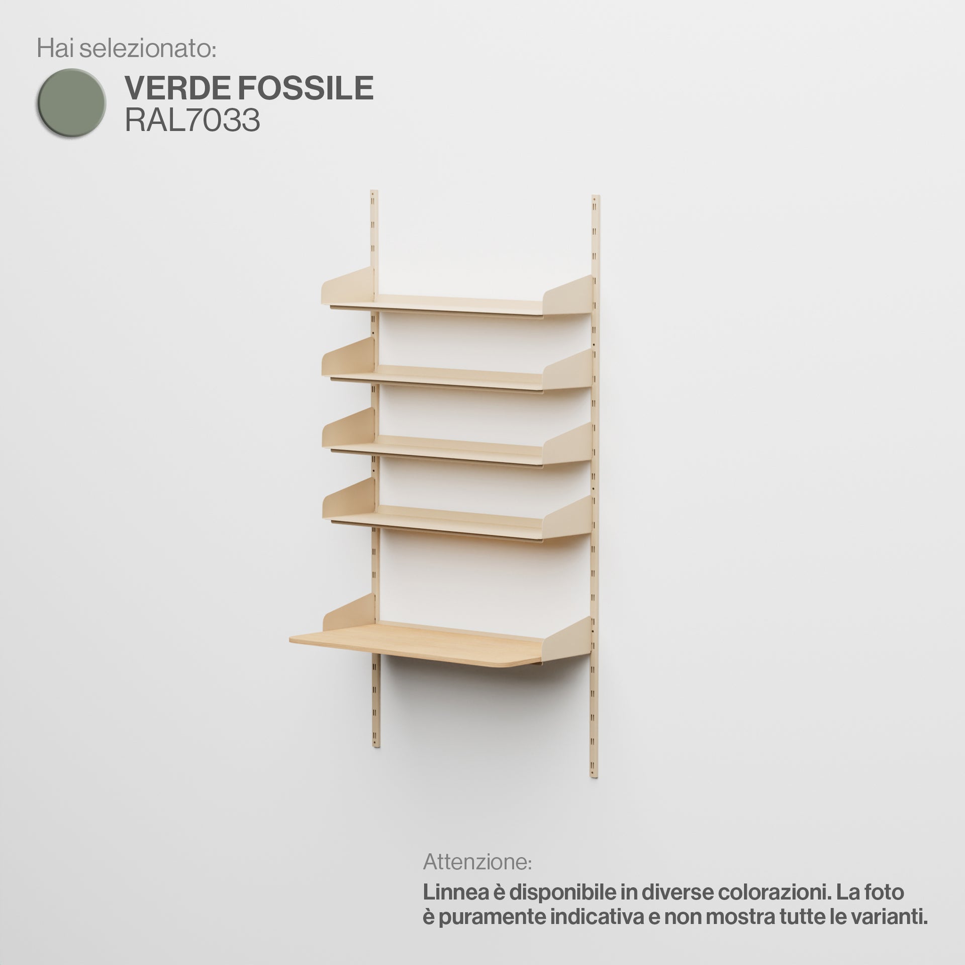 Linnea - Home Office Wall System (4 Shelves & Hanging Desk) - Fossil Green