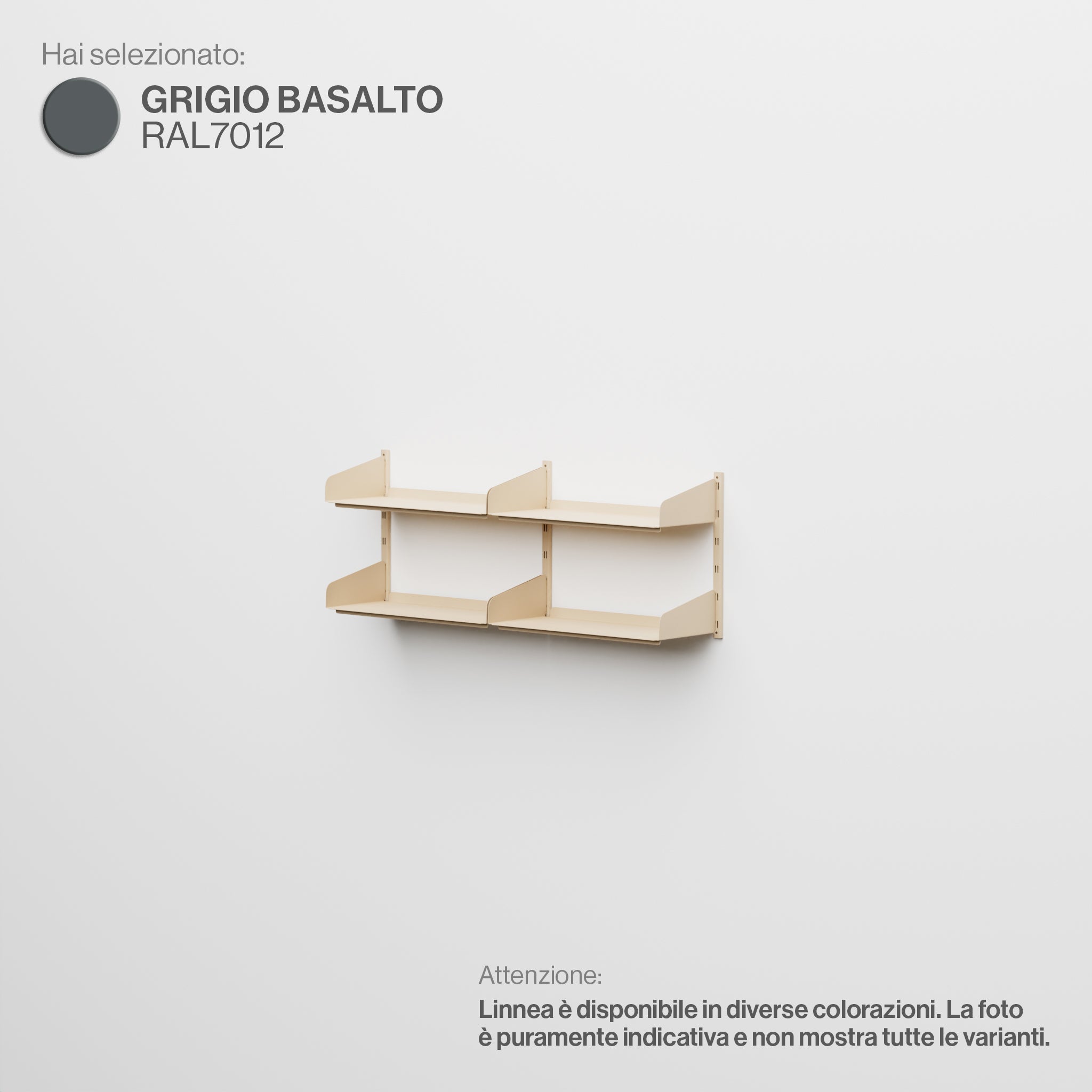 Linnea - sistema modulare a parete (2 mensole da 60 cm, campata doppia) - Grigio Basalto (RAL7012)