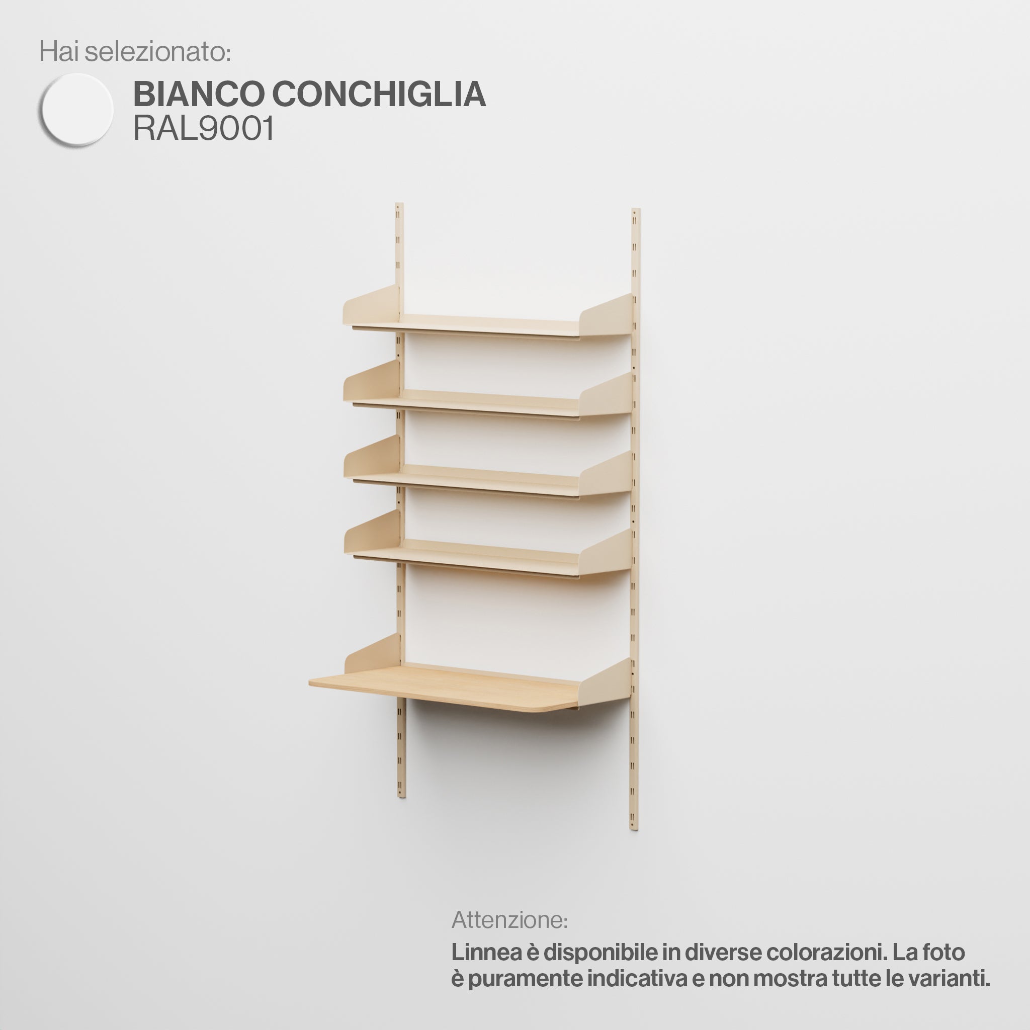 Linnea - Sistema a parete per Home Office (4 mensole e scrivania appesa) - Bianco Conchiglia