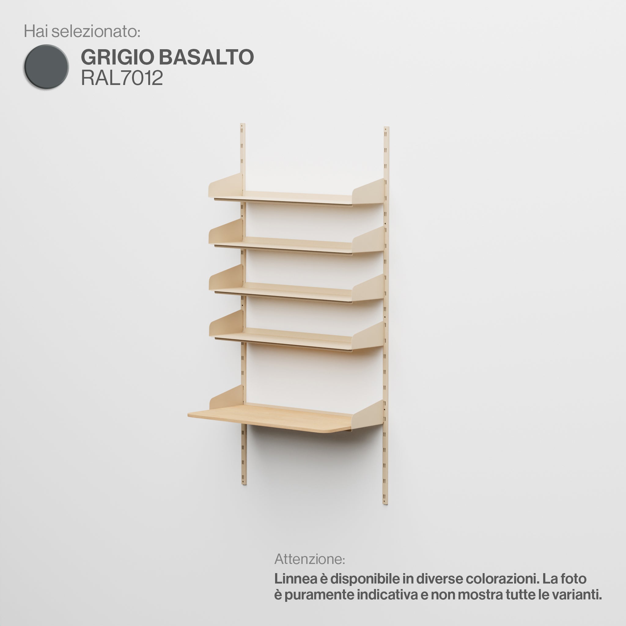 Linnea - Sistema a parete per Home Office (4 mensole e scrivania appesa) - Grigio Basalto