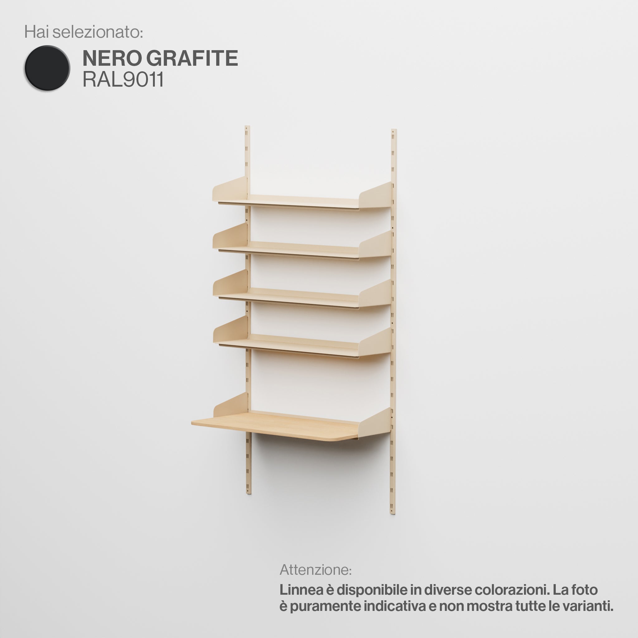 Linnea - Sistema a parete per Home Office (4 mensole e scrivania appesa) - Nero Grafite