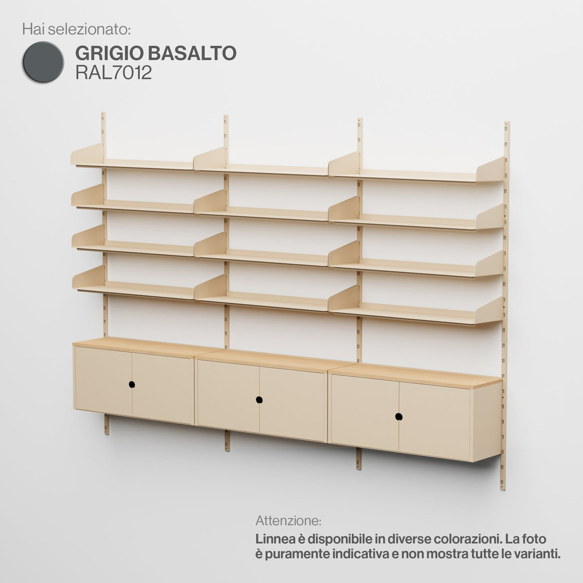 Linnea - Sistema Modulare a Parete - 4 Mensole 90 cm, Campata Tripla - Grigio Basalto - scaffali e mobiletti