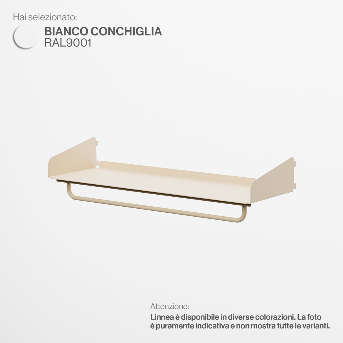 Linnea - Mensola con Barra Appendiabiti - Larghezza 90 cm, profondità 29 cm - Bianco Conchiglia - scaffali e mobiletti | HI01414